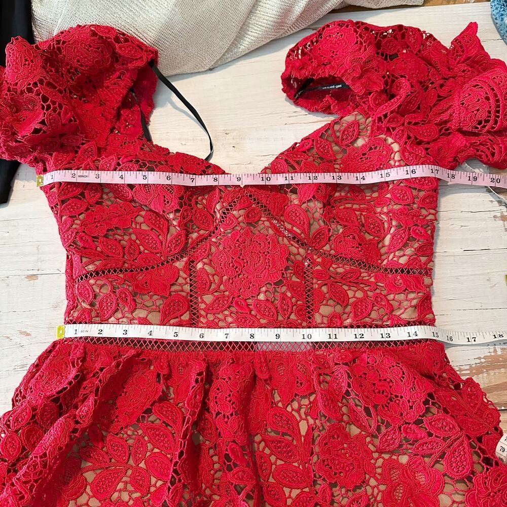 Self-Portrait Red Lace Tiered Mini Dress - Picture 7 of 12